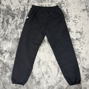 Russell Athletic Sweatpants Mens L Black Fleece Elastic Waist Relaxed Fit Y2K